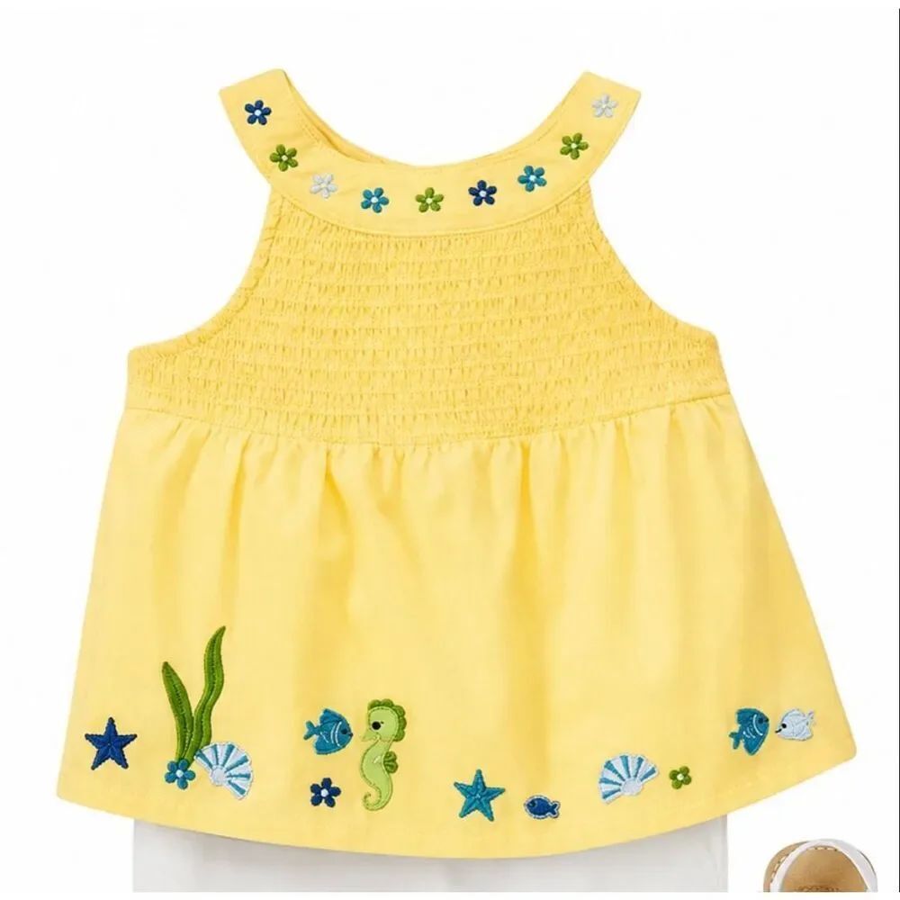 BabyβGirls Gymboree Sea Splash Sleeveless Embroidered Tank Top - Sz 18-24 mo